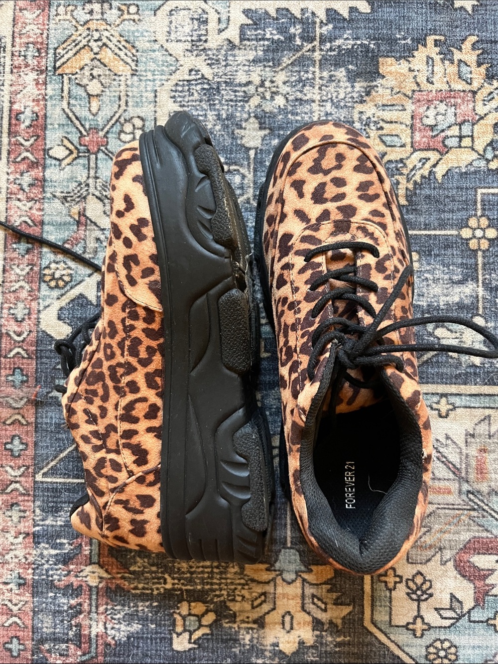 Leopard Print Platform Sneakers - Black Soles